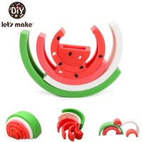 lets make 1 set baby toys silicone educational building blocks watermelon shape 3d silicone babies rubber teether stacking toys