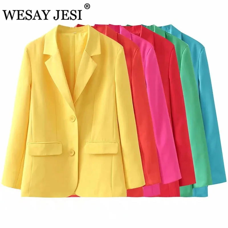 

WESAY JESI Women's Jacktet Double Breasted Notched Blazer Office Suit Outwear Solid Long Sleeve Pocket Suit 2021 Blazer Women