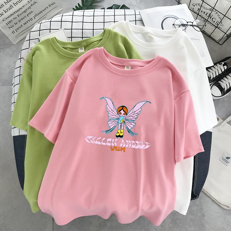 Женская футболка в стиле панк зеленая с круглым вырезом и коротким рукавом