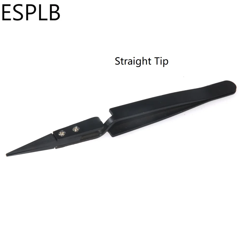 Straight Tip ESPLB новейший обратный Пинцет черный пластиковый наконечник из нержавеющей стали Ручка прецизионный пинцет изогнутый/плоский/Прямая законцовка пинцет - Тип головки пинцета: Straight Tip