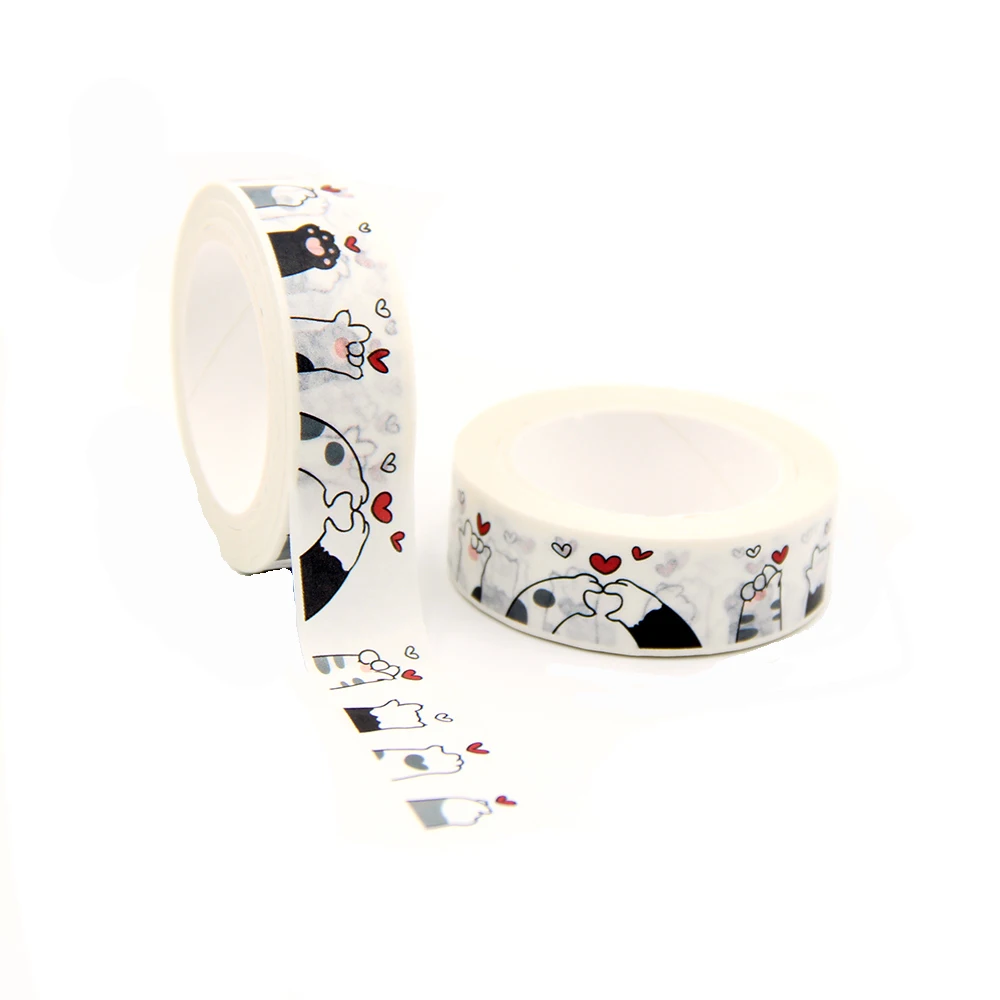 

2021 NEW 1PC 15mm x 10m Cat Paws with Little Heart Washi Tape Scrapbook Paper Masking Adhesive Washi Tape Packaging tape