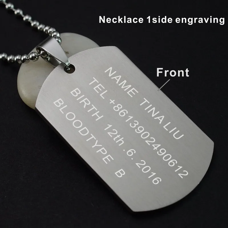 Engrave 1 Side Men's Military Army Matt Silver Stainless Steel Blank Dog Tag Charm Key Chain Pendant Necklace 60CM Long - Окраска металла: Engrave 1 Side