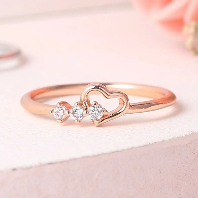 

Simple Cute Love Heart Rings for Women CZ Rose Gold Color Wedding Bride Gift Fashion Valentine's Day Jewelry