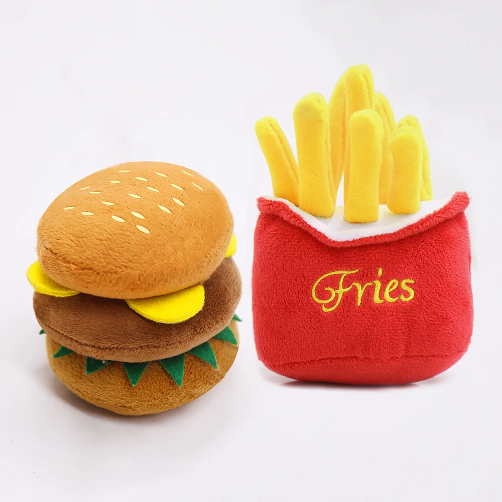 

French Fries Burger Plush Dog Toys Funny Interacative Squeak Chew Bite Puppies Toy Pets Supplies