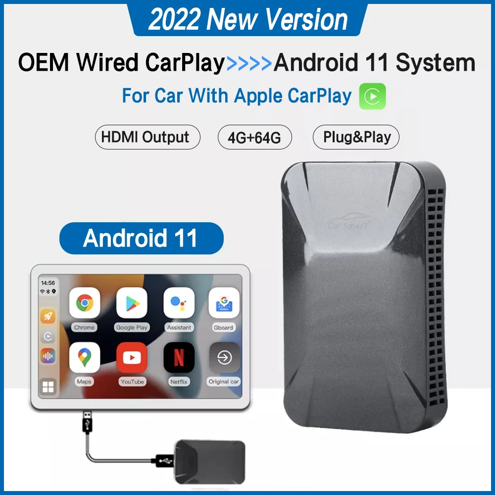 

Для Apple Carplay подключи и работай Ai Box Автомобильный мультимедийный плеер Android 11 Mirror Link Youtube Netflix беспроводной HDMI выход TV Box