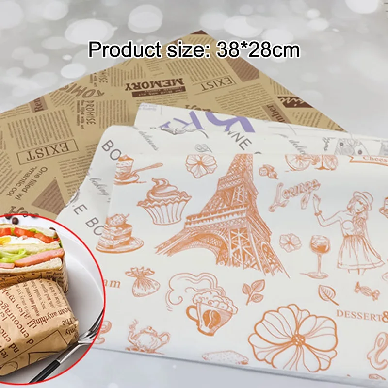 

100Pcs Wax Paper Food Wrapping Paper Non-stick Bread Burger Fries Oilpaper Wax Paper Baking Sandwichs Paper Baking Tools