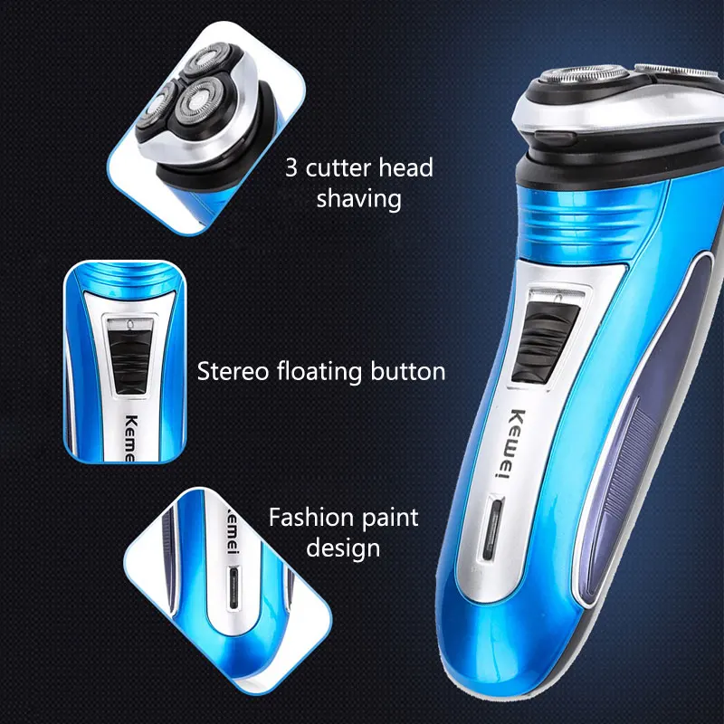 

Triple Blade Electric Shaver Double Ring Knife Net Men Razor Floating Shaving Machine Professional Beard Trimmer 35