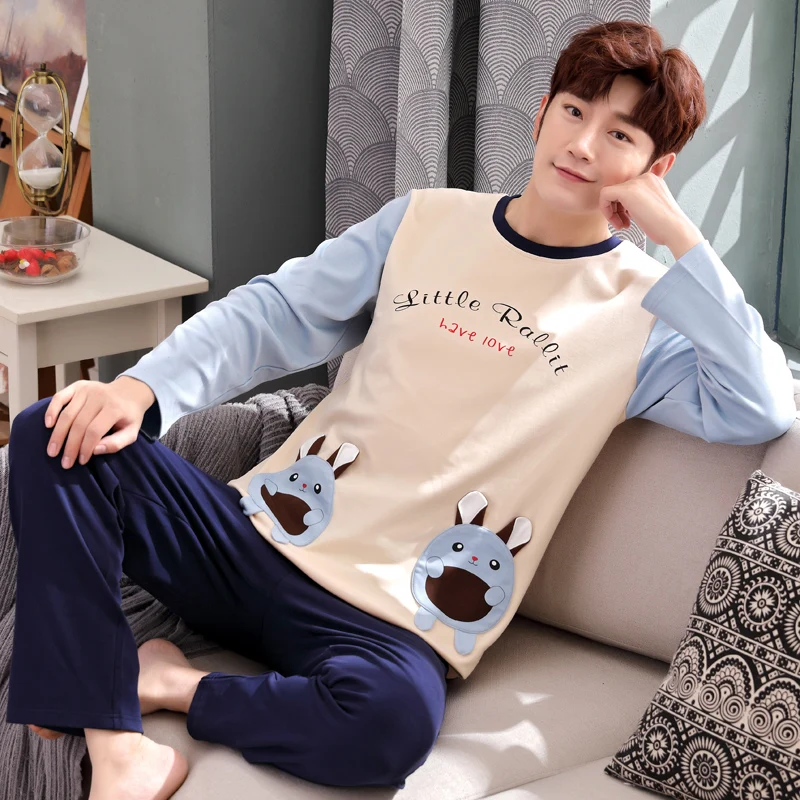 

3XL 4XL 5XL Sleepwear Long Sleeve Autumn Winter Warm Cotton Pajamas Sets Long Pant Male Pyjama Set Loose Leisure Outwear Set