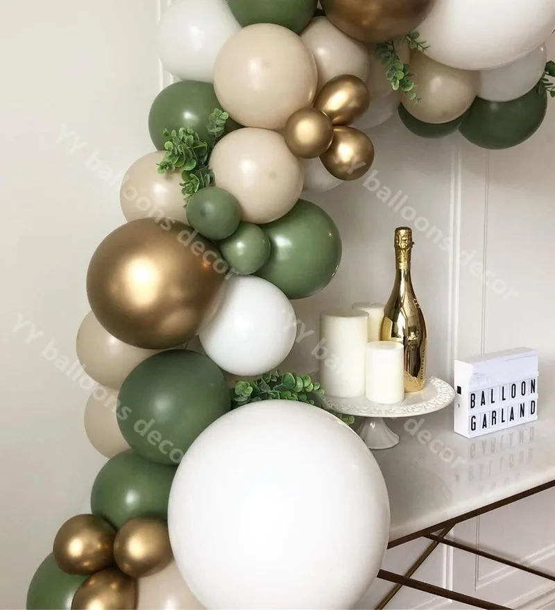DIY детский душ авокадо зеленые воздушные шары гирлянда мандарин хром золото