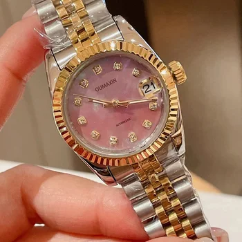 Женские часы с автоматическим механическим сапфиром, роскошные Брендовые Часы 31 мм из нержавеющей стали 316L с розовым циферблатом, женские часы 2021