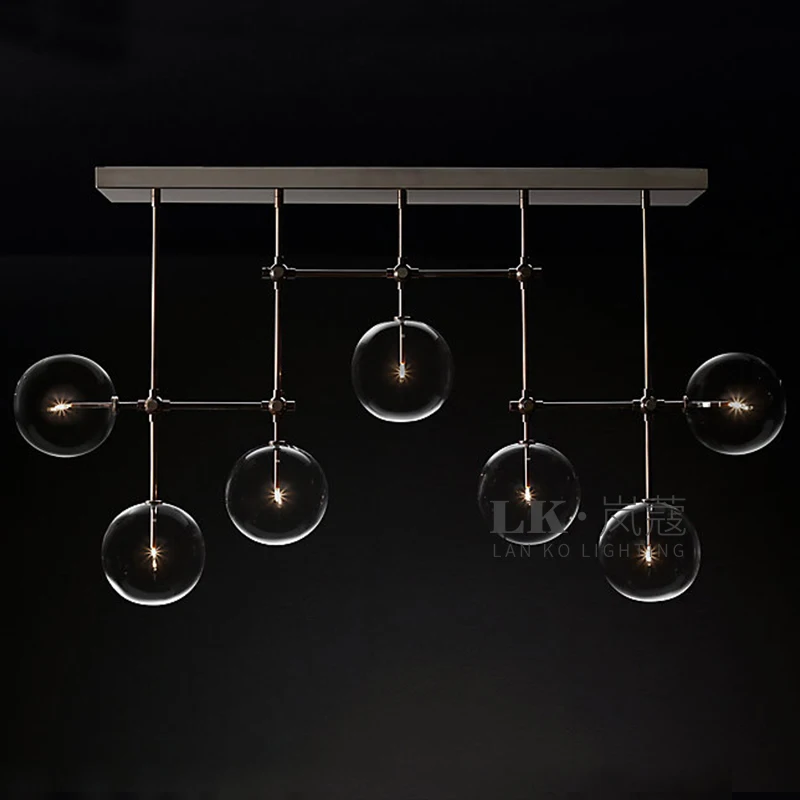 American glass ball rectangular restaurant bar chandelier Nordic personality creative design model room villa lighting | Лампы и