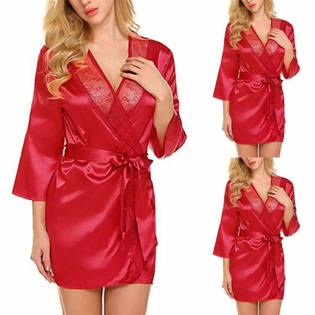 Новое шелковое кимоно халат сшивание кружево женский шелковый для подружки