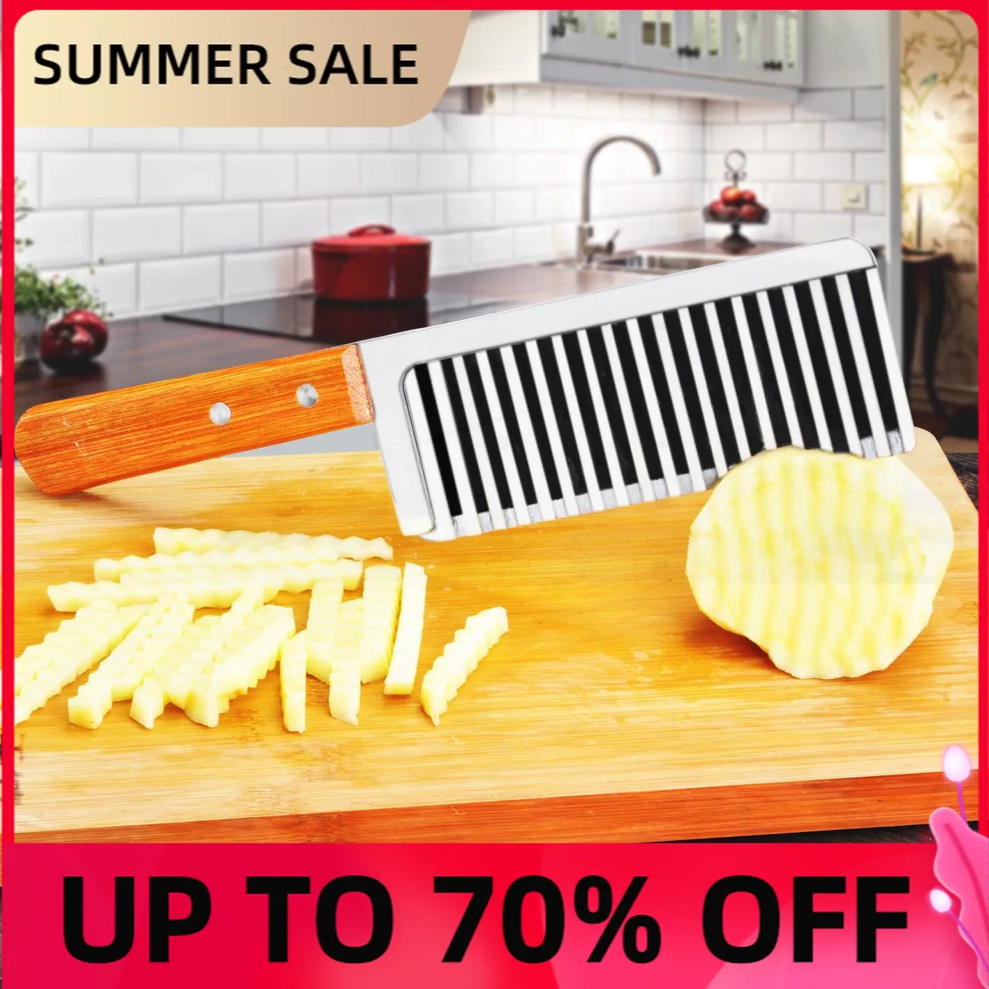 Деревянная ручка картофеля французский стиль волновой нож Crinkle резак воск