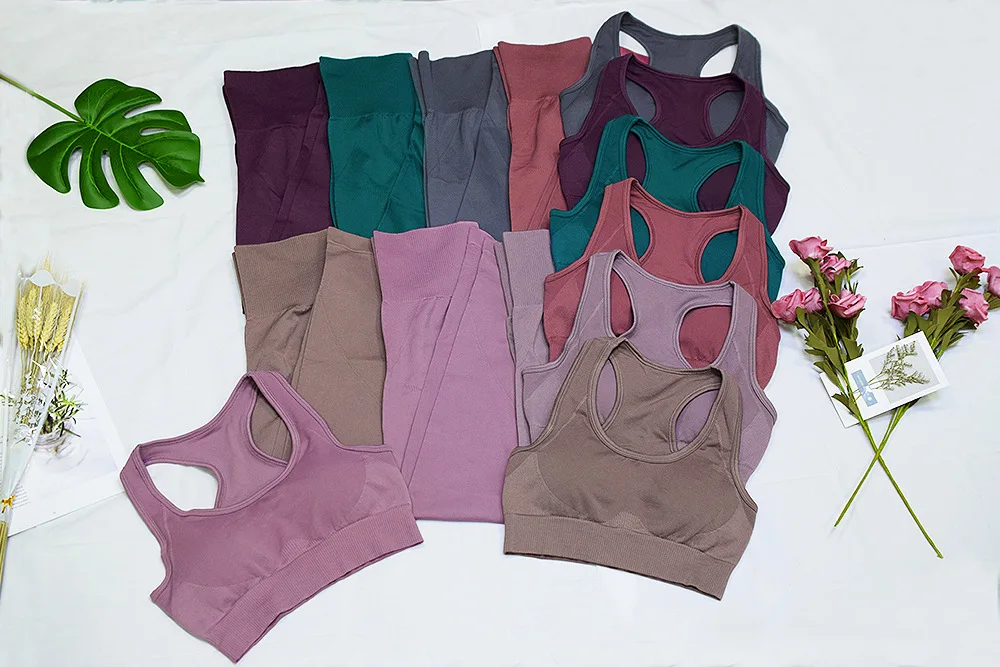 Women Seamless Yoga Set Fitness Sports Suits Buttocks Bra + High Waist Gym Leggings 2PCS Sport Workout Clothing