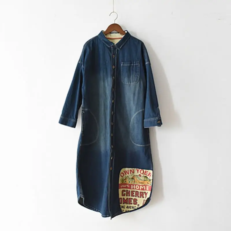 Женское джинсовое платье с длинным рукавом свободная однобортная верхняя одежда