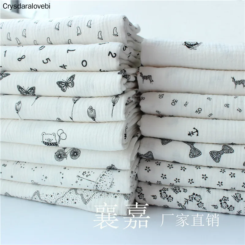 

100% Cotton Double Layer Gauze Printed Crepe Fabric Fold Texture Fabric 200x135cm