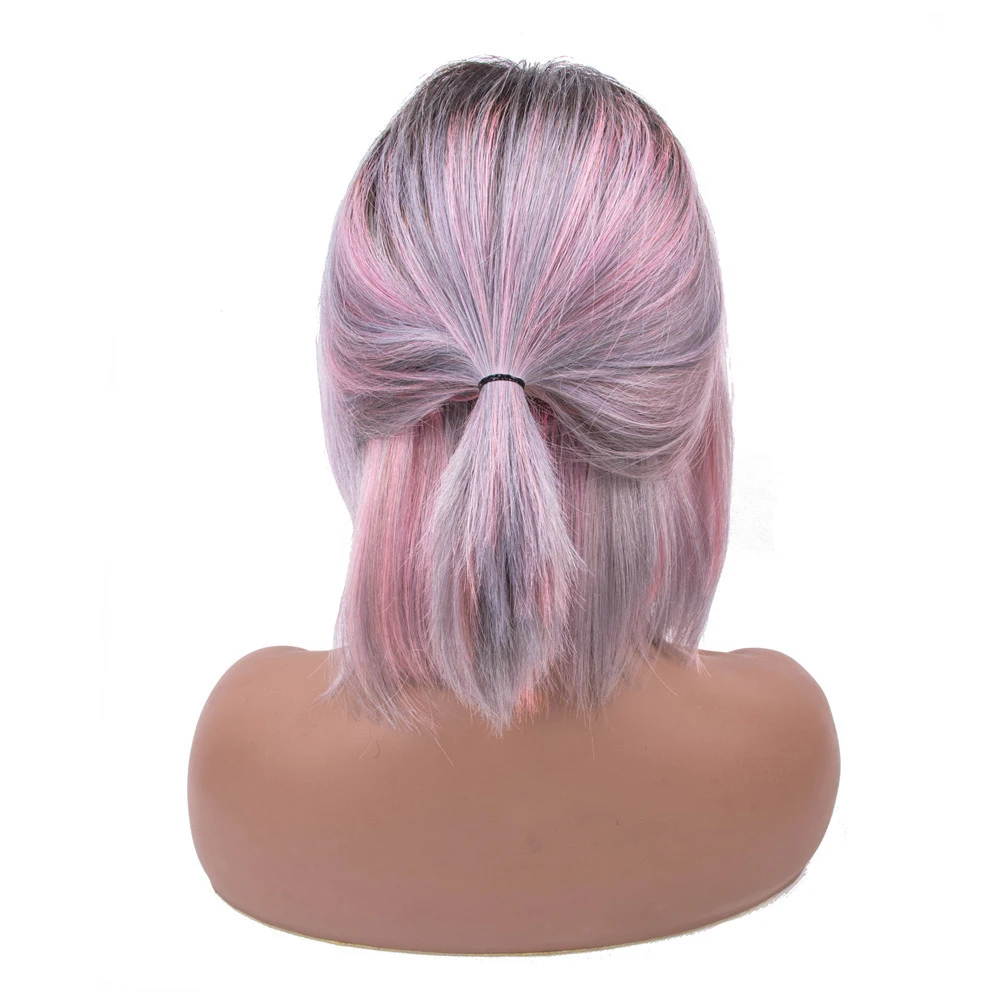 

Ombre 1B Grey Pink Highlight Side Part Lace Wig Brazlian Straight Human Hair Wigs For Women Human Hair Bob Human Hair Wig Remy
