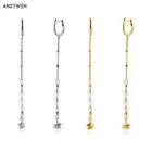 ANDYWEN 925 пробы Серебряная Золотая длинная цепочка, серьги-кольца, серьги с подвеской и золотым покрытием