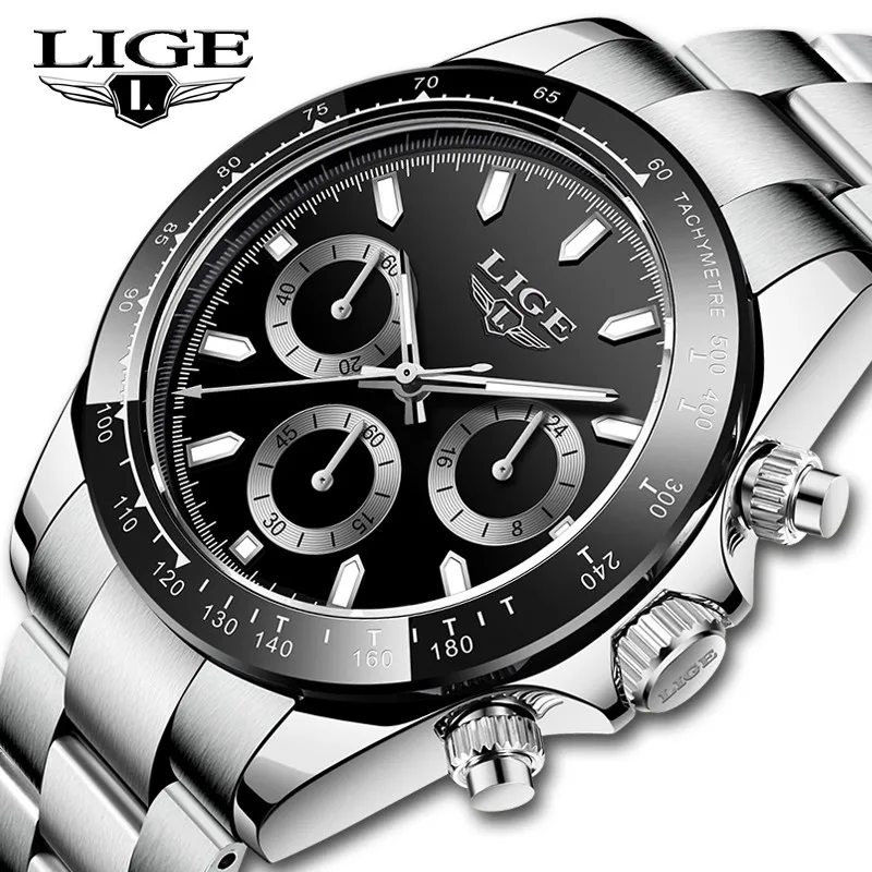 

LIGE Men Wrist Watch Top Brand Luxury Sport Stainless Steel Waterproof Watches For Men Fashion Automatic Date Quartz Clock Male
