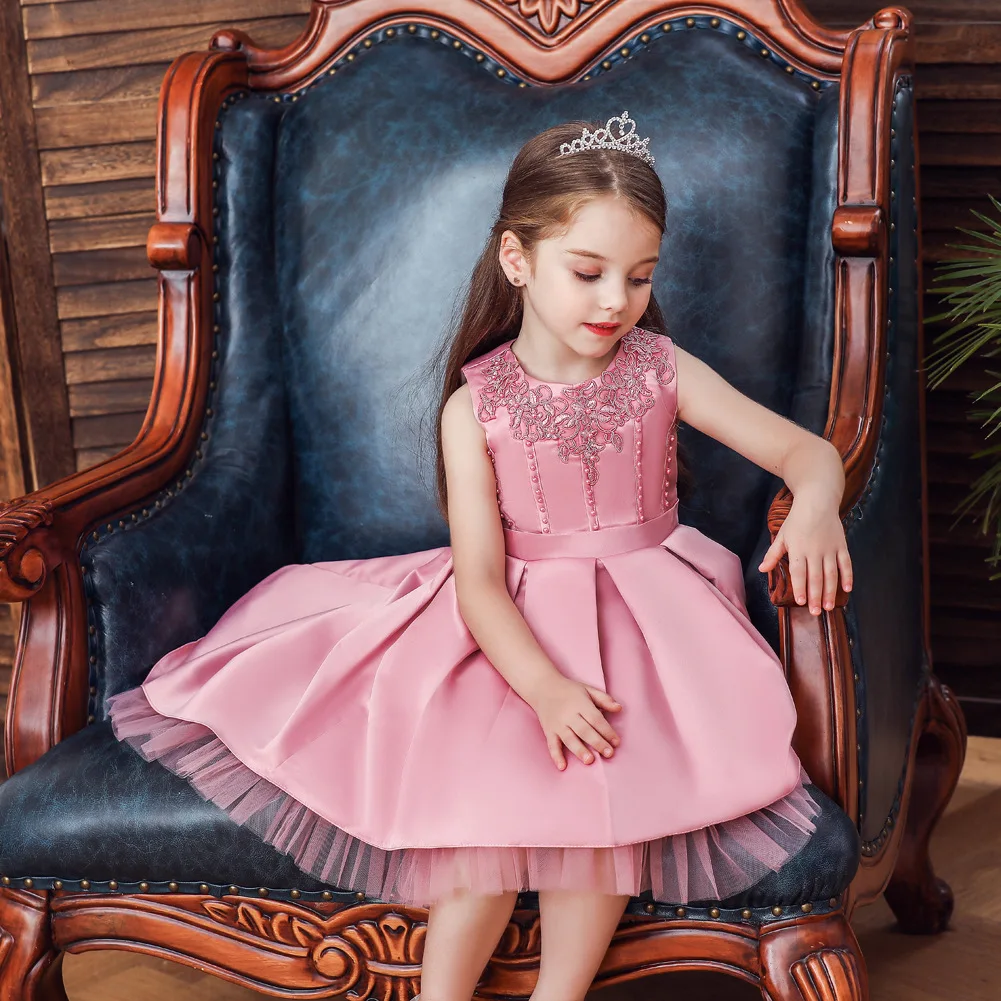 Платье для девочек с вышитым бисером шлейфом Детские платья без рукавов