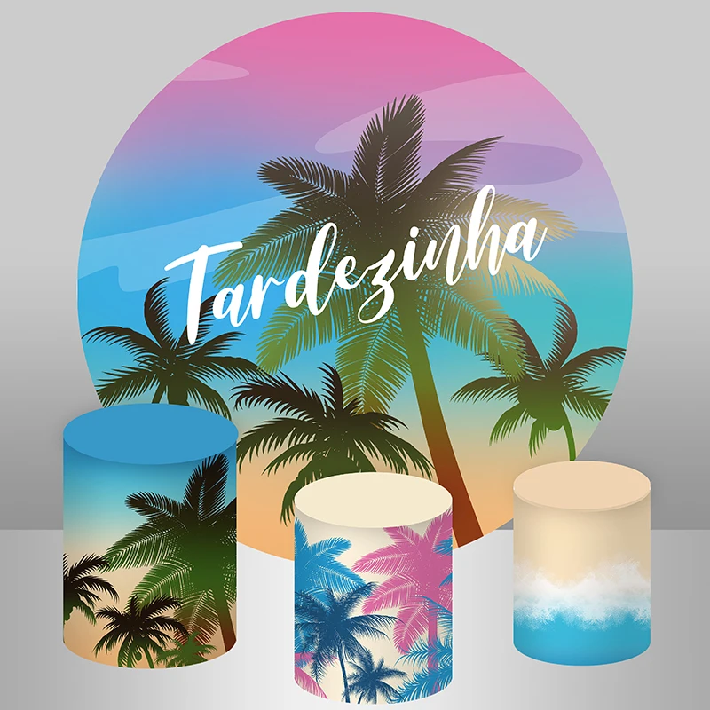 

Летний Пляжный круглый фон закат кокосовые деревья детский душ День Рождения Декор круг фон для детской фотостудии
