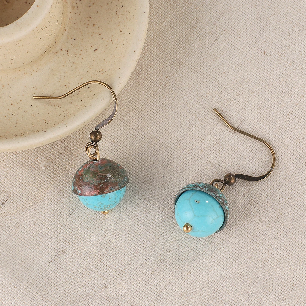 

Bohemia style dangle earring for women blue stone turquoises round beads eardrop elegant jewelry