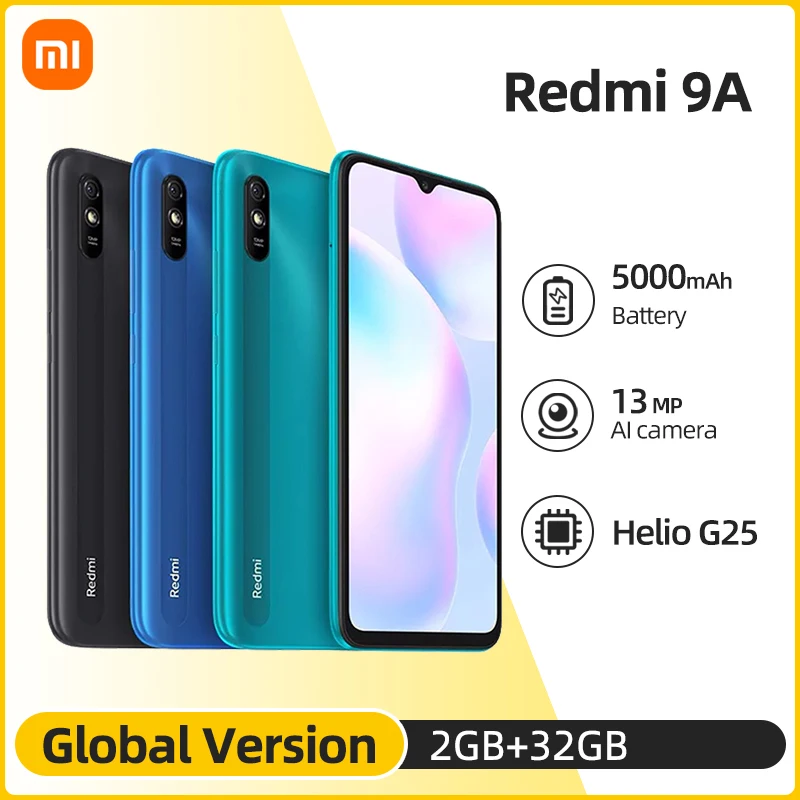 

Global Version Xiaomi Redmi 9A Mobile Phone 2GB 32GB MTK Helio G25 5000mAh Octa Core 13MP Rear Camera 6.53" Smartphone