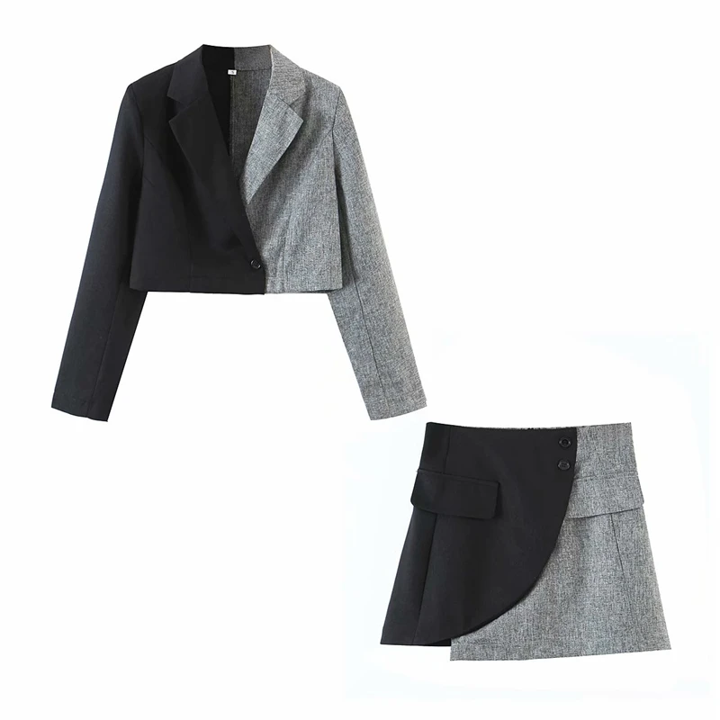 

Elegant Women Notched Collar Blazers 2020 Fashion Ladies Patchwork Jacket Streetwear Female Chic Short Coats Sexy Girl Coat