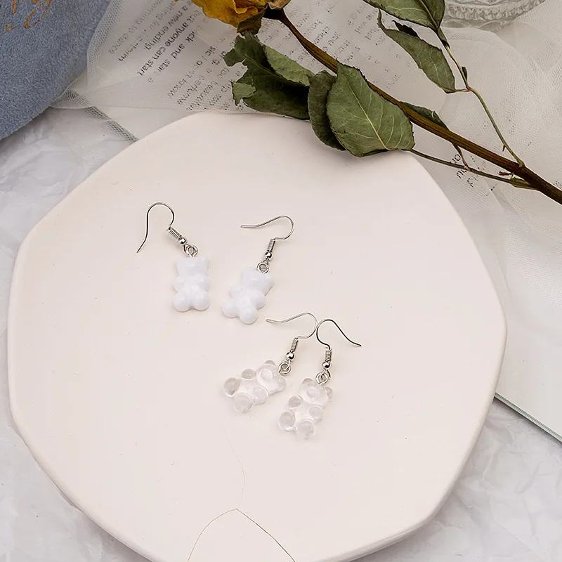 

Korean Earrings creative animal Earrings candy jelly bear color transparent fashion jewelry versatile temperament fine Earrings
