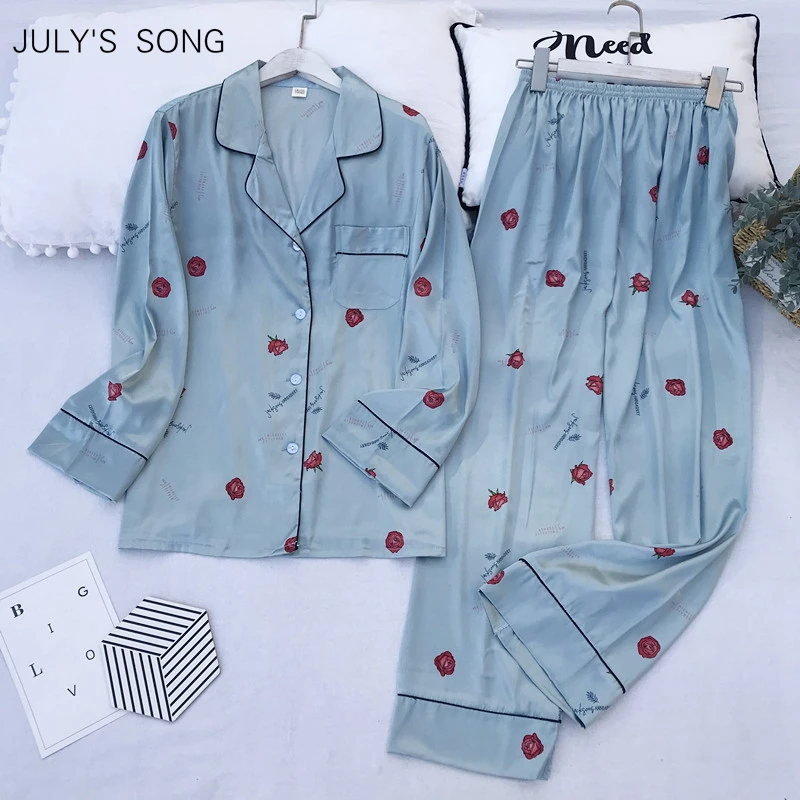 Пижама женская JULY'S SONG, из искусственного шелка, с длинным рукавом, на весну/осень от AliExpress WW