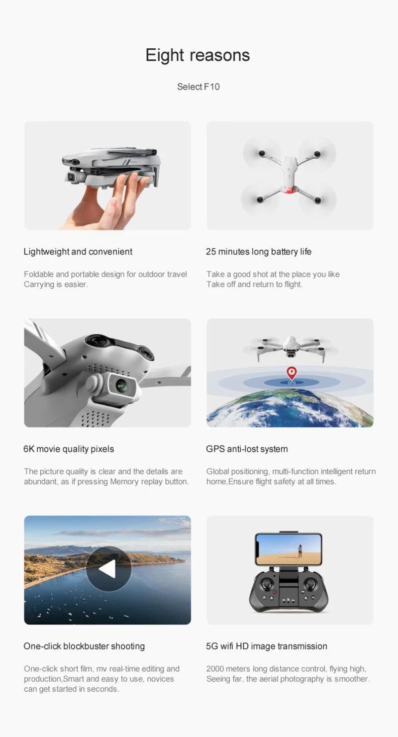 Новинка 2021 Квадрокоптер F10 с широкоугольной камерой 6K HD GPS 5G WIFI FPV передача в
