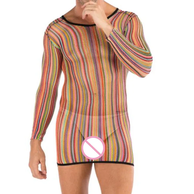 Мужская пижама цветная Ночная рубашка в сеточку сексуальное экзотическое