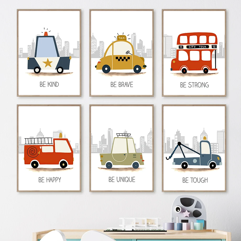 

Cartoon Alphabet Number Car Bus Taxi Wall Art Canvas Painting Nordic Posters And Prints Nursery Wall Pictures Kids Room Decor