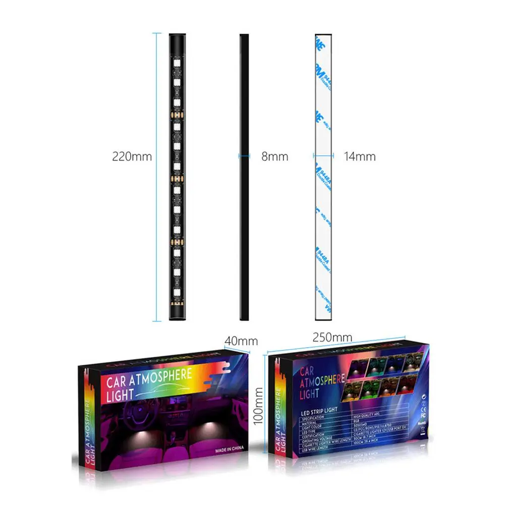 

5V/12V LED Car Atmosphere Light USB Color Remote Control Soft Light Strip Colorful RGB Decorative Light Bar Automvtis Interior