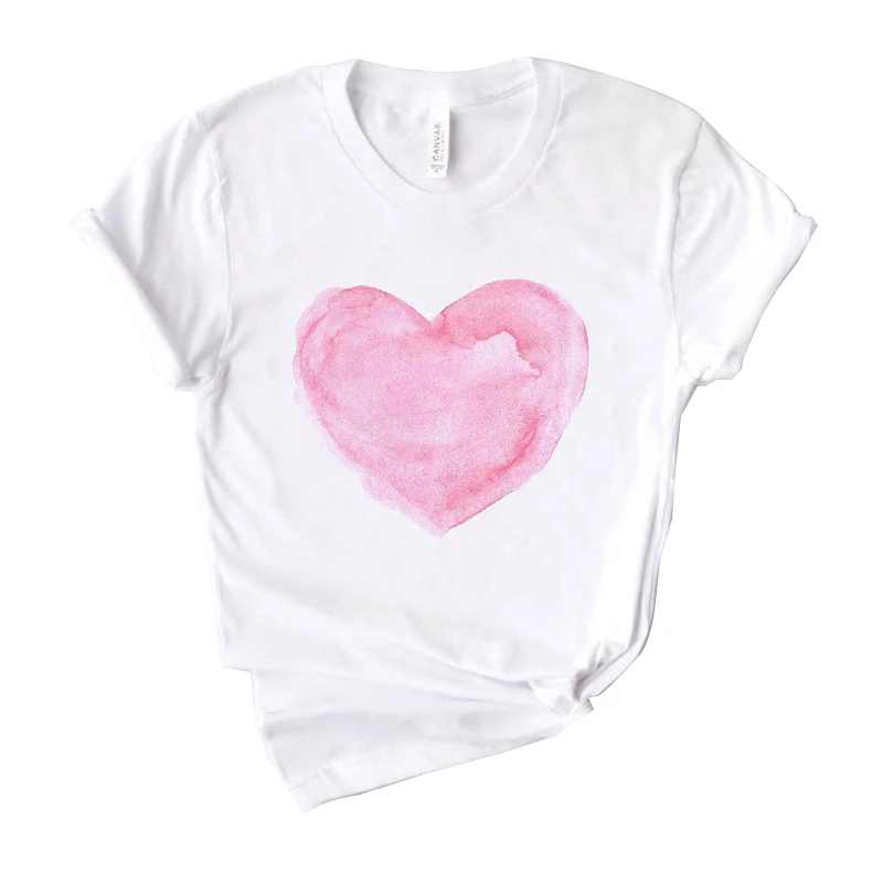 

Heart flower print ladies T-shirt ladies casual basis O-collar white shirt short sleeve ladies T-shirt love graphic printing Y2K