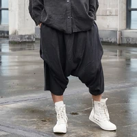 mens dark new hairstylist personality out of gear pants hip hop street casual loose fitting harlem pants