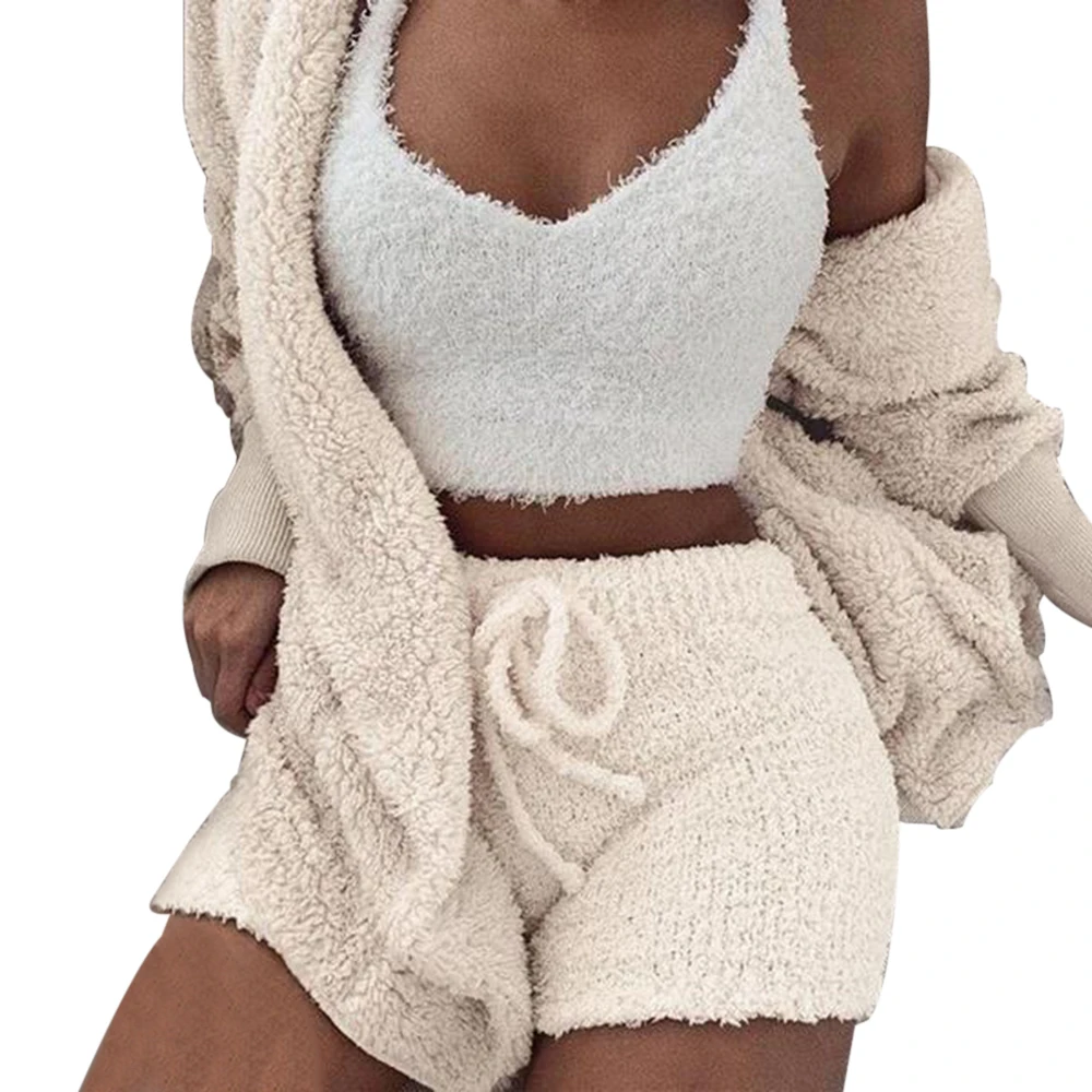 Coat White Sfit мягкий длинный плюшевый комплект куртка с длинным рукавом женский сексуальный укороченный топ и шорты костюм новые женские спортивные комплекты для отдыха - Цвет: Coat White