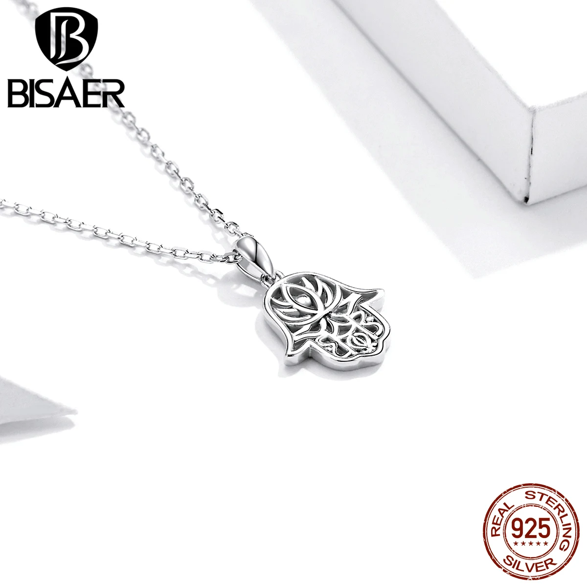 

BISAER Lucky Hand Necklace 925 Sterling Silver Retro Pendant Necklaces for Women Simple Fine Necklace Jewelry HSN434