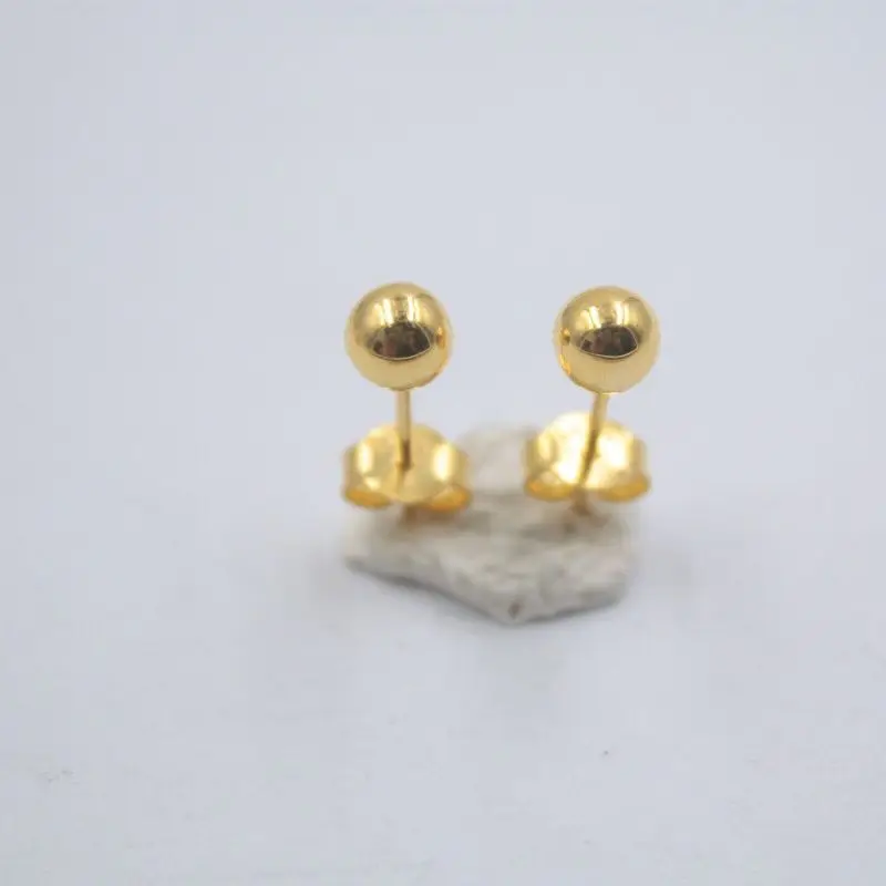 

Real 18K Solid Yellow Gold Earrings Women Luck Smooth Ball Stud Earrings 1-1.5g 4mmW