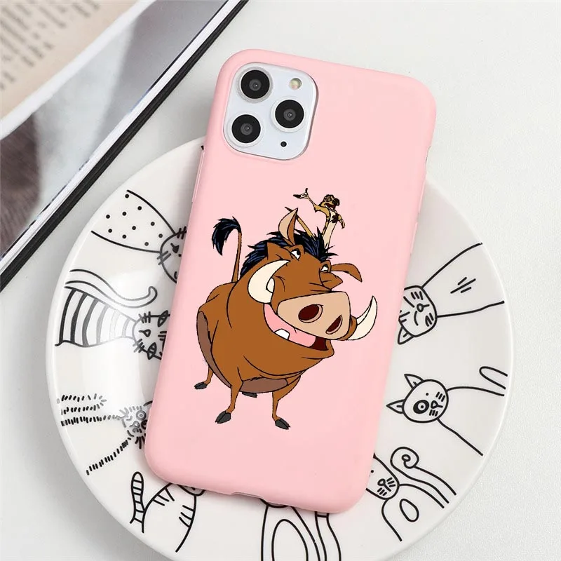 

Lion King Pumba Hakuna Matata Phone Case For iphone 12 11 Pro Max Mini XS 8 7 6 6S Plus X SE 2020 XR pink soft Silicone cover