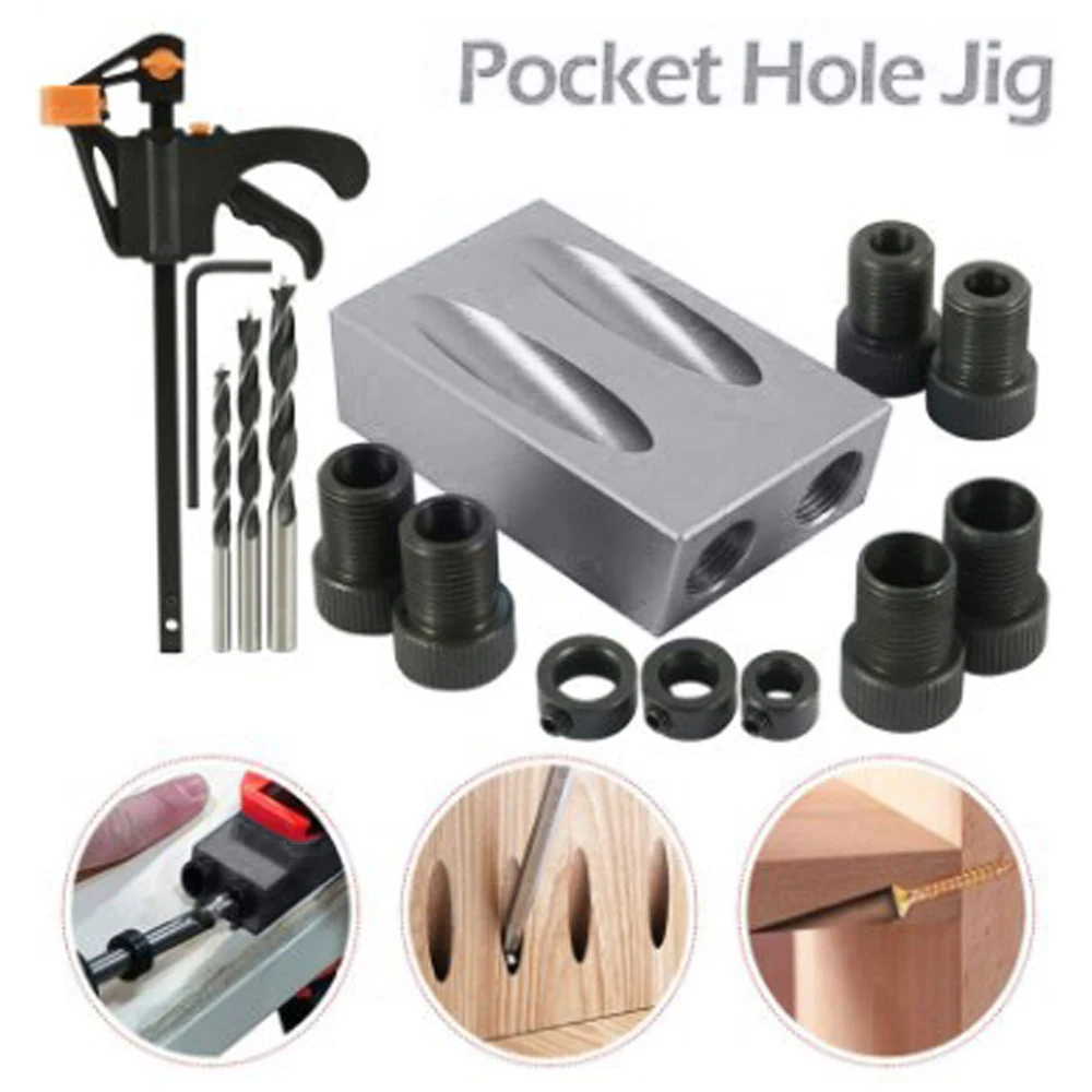 

3/14/28/34pcs Woodworking Oblique Hole Locator Set Drill Bits Pocket Hole Jig Kit 15 Degree Angle Drill Guide Puncher DIY Tools