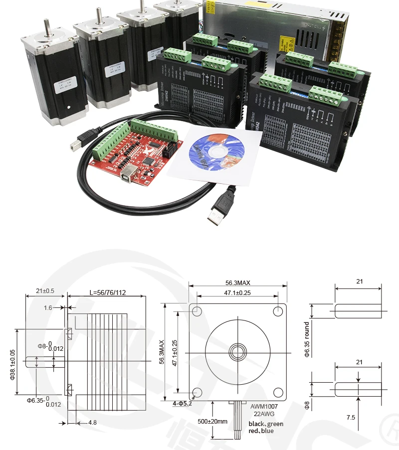 4 шт. DM542 Драйвер шагового двигателя+ 4 шт. Nema23 425 Oz-in мотор+ 1 комплект mach3+ 1 шт. 350 Вт 36 в источник питания для ЧПУ