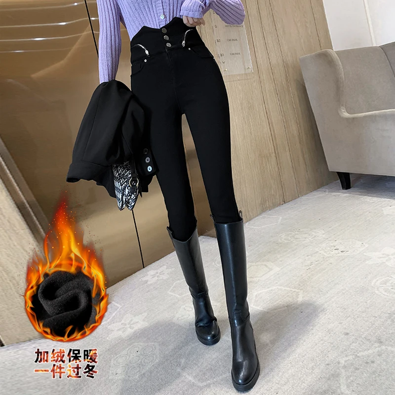 

Outside the film winter black leggings han edition show thin foot wear high waist pants and more wool trousers