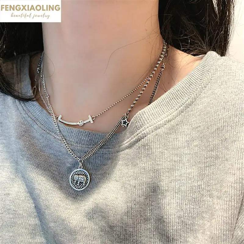 

Fengxiaoling 100% 925 Sterling Silver Pendant Neckelace For Women Retro Elephant Stars Necklace 925 Jewelry Valentines Day Gifts
