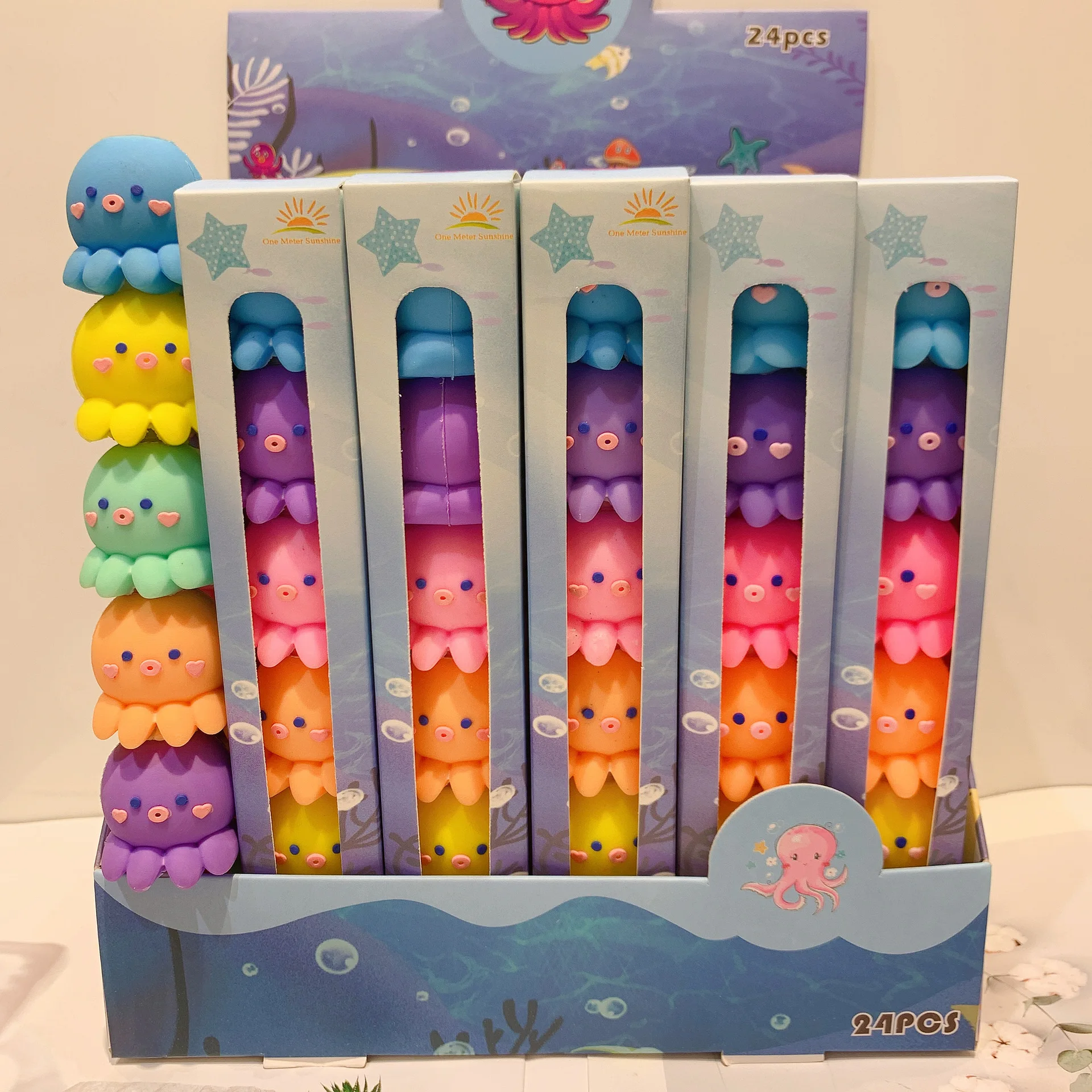 

Korean Kawaii Cartoon Creative Octopus Shape Silicone Highlighter Cute Stationery Key Mark Graffiti Hand Account Art Supplies