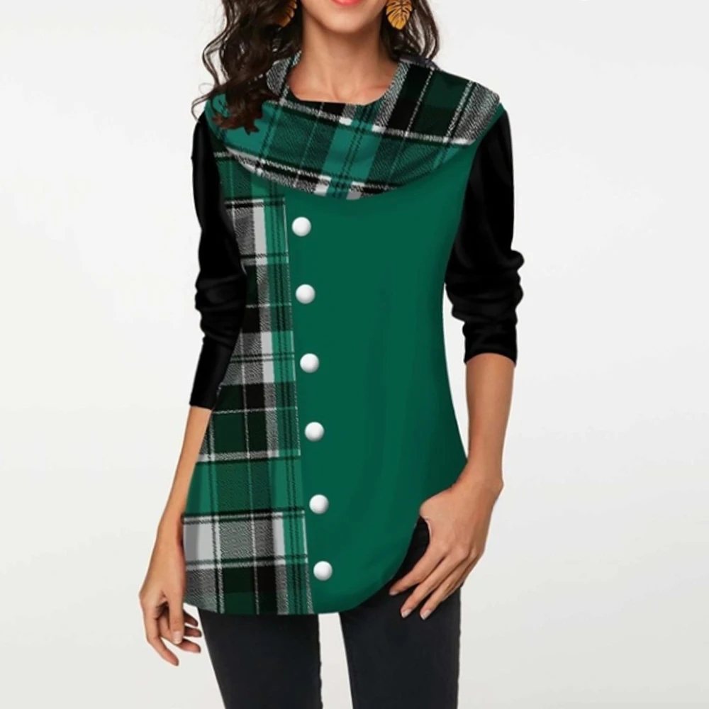 Женские клетчатые толстовки Толстовка на пуговицах с длинным рукавом осень и