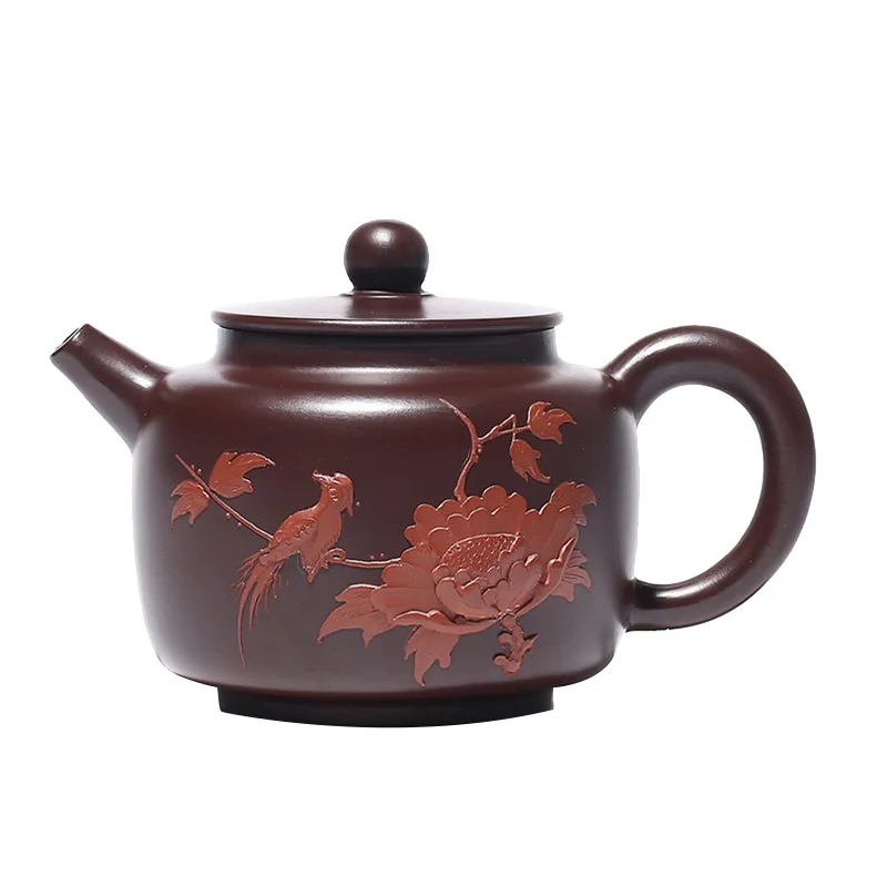

Purple And Zhu Mud Teapot Yixing Famous Full Manual Hand Birds ' Twitter And Fragrance Of Flowers Tak Chung Dark-red Enameled