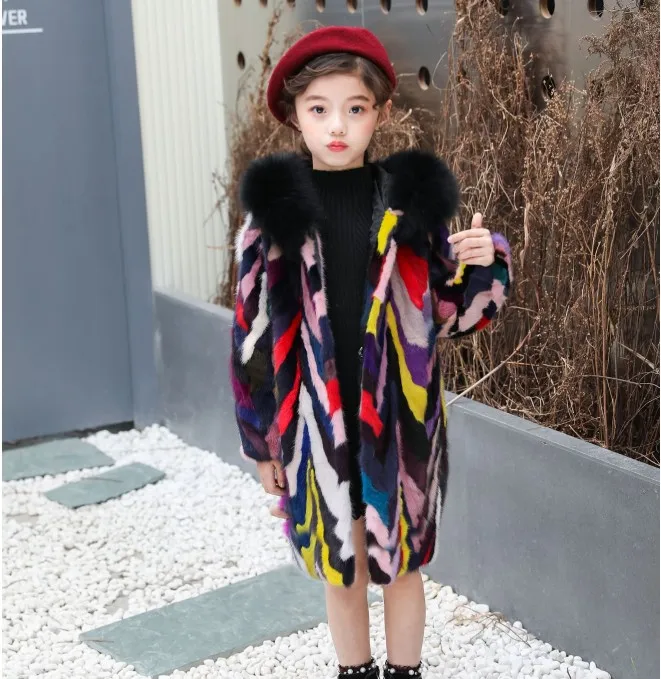 Шуба детская из натурального меха норки с капюшоном лисьего | Мать и ребенок