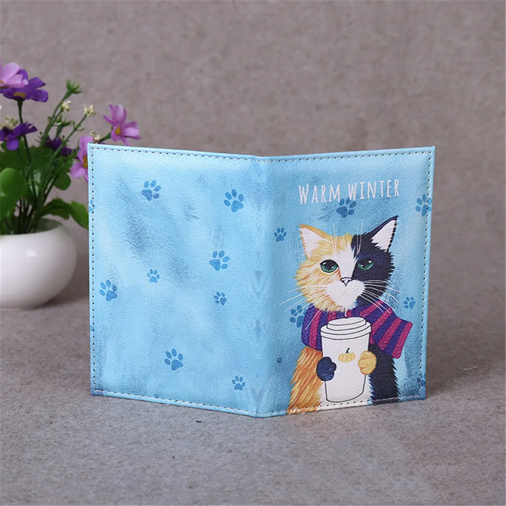 

Cute Cartoon Animal Cat Travel Passport Cover Women Men Passport Credit Card Holder Case PULeather Business Card Passport Wallet