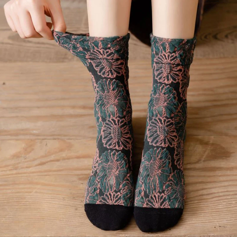 3 Pairs Cute Harajuku Winter Socks Women Long Vintage  Kawaii Warm Socks Cotton Fashion Girl Style Print New Products For 2021